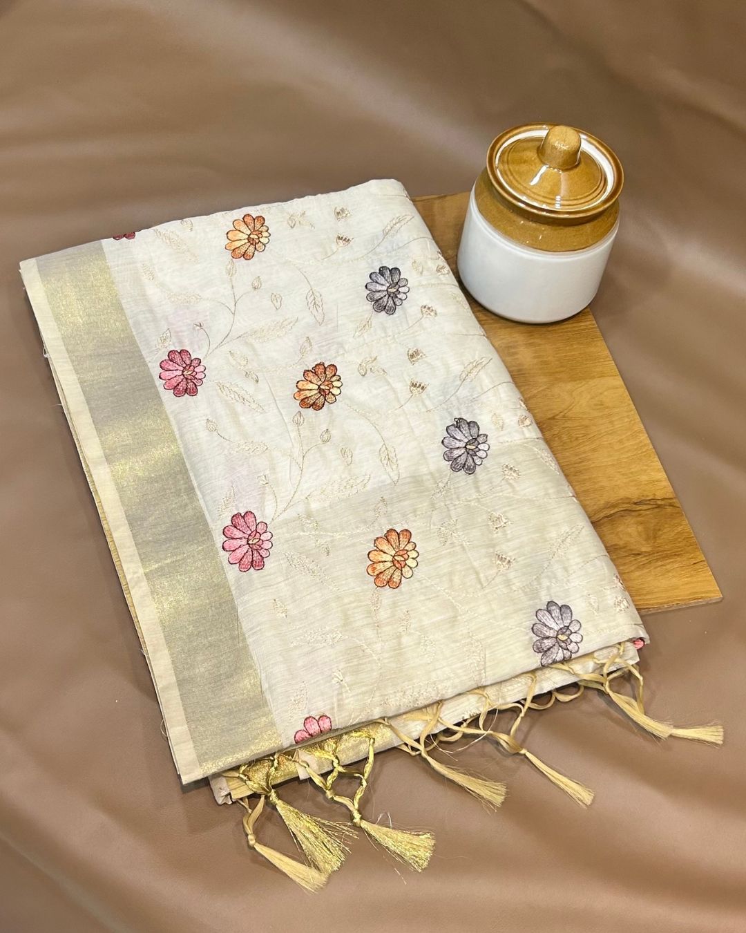 Off White Colour Cotton Saree
