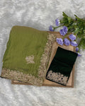 Moss Green Colour Shimmer Silk Saree with Contrast Blouse Piece