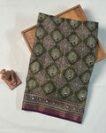 Mehendi Green Colour Ajrakh Print Mirror work Saree