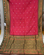 Deep Pink Colour Silk Paithani Saree with Contrast Blouse