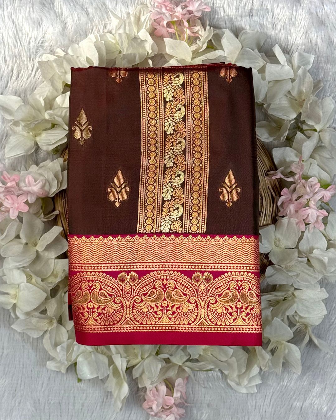 Coffee Brown Colour Semi Silk Contrast Border Zari Saree