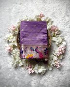 Lavender Colour Soft Satin Silk Peacock Butti Saree