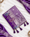 Lavender Colour Paithani Silk Saree with Multicolour Peacock Design & Rich Zari Border