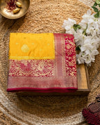 Yellow Colour Soft Satin Silk Saree with Contrast Blouse Piece