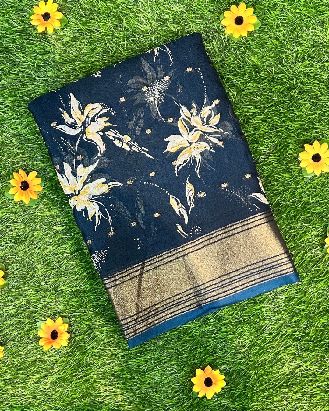 Petrol Blue Colour Viscose Saree