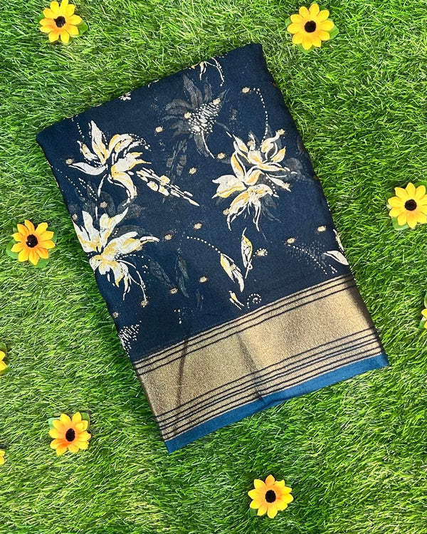 Petrol Blue Colour Viscose Saree