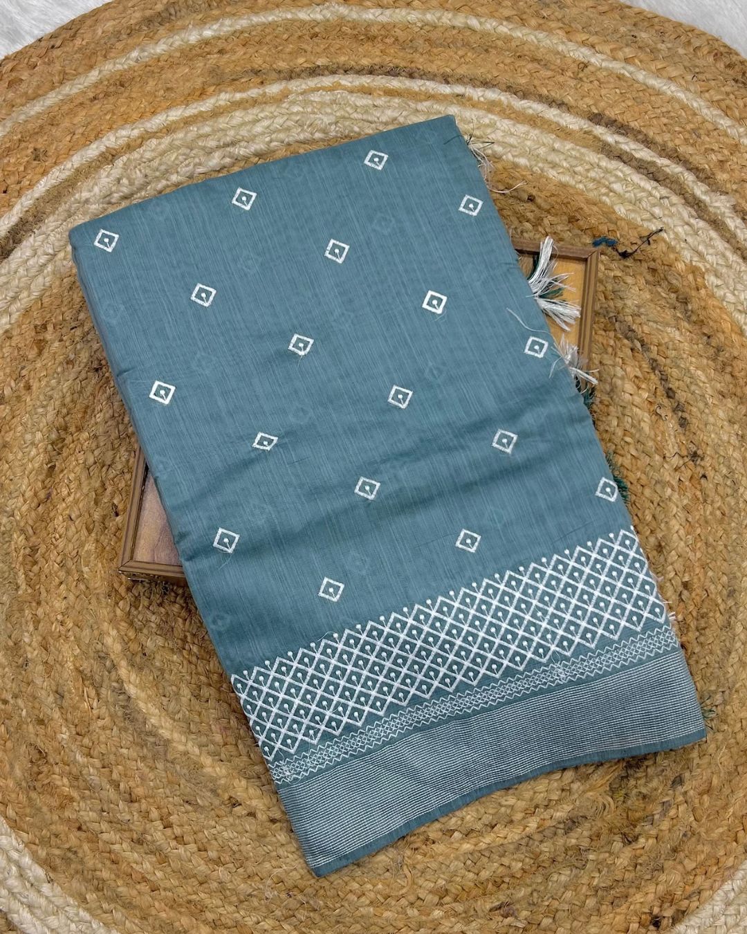 Teal Blue Colour Cotton Saree