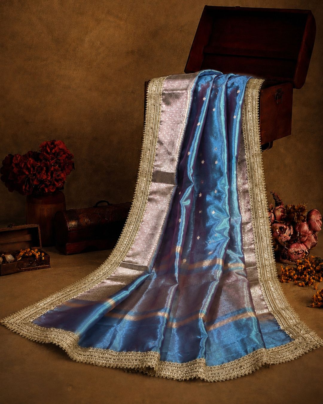 Light Metallic Blue Colour Tissue Silk Saree