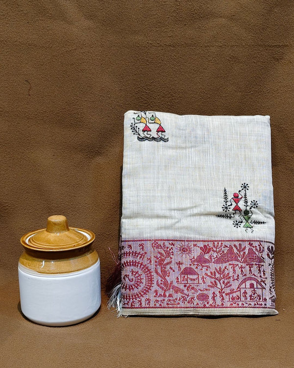 Off White Colour Cotton Warli Design Saree