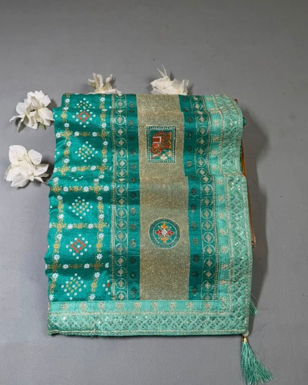 Teal Green Colour Crunchy Silk Work Saree