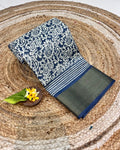 Petrol Blue Colour Cotton-Blend Paisley Printed Saree