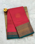 Coral Red Colour Semi Silk Saree