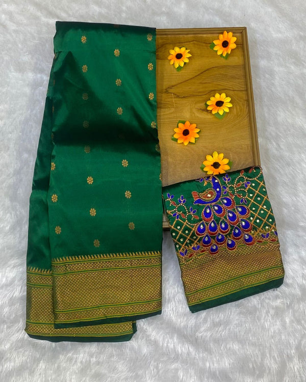 Green Colour Kalanjali Paithani with Aari Work Blouse