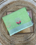 Light Parrot Green Colour Linen Cotton Saree
