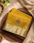 Golden Yellow Colour Organza Silk Saree with Golden Zari Border