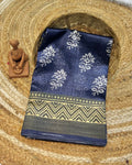 Blue-Grey Colour Cotton-Blend Floral Printed Saree