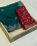 Rama Green Colour Shimmer Georgette Saree with Embroidery Work