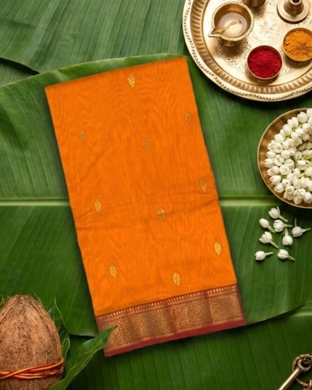 Orange Colour Handloom Chanderi Saree