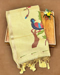 Cream Beige Gold Colour  Thread work Cotton Saree