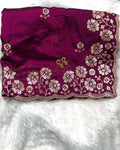 Wine Colour Vichitra Silk Cut Wok Border Saree