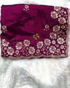 Wine Colour Vichitra Silk Cut Wok Border Saree
