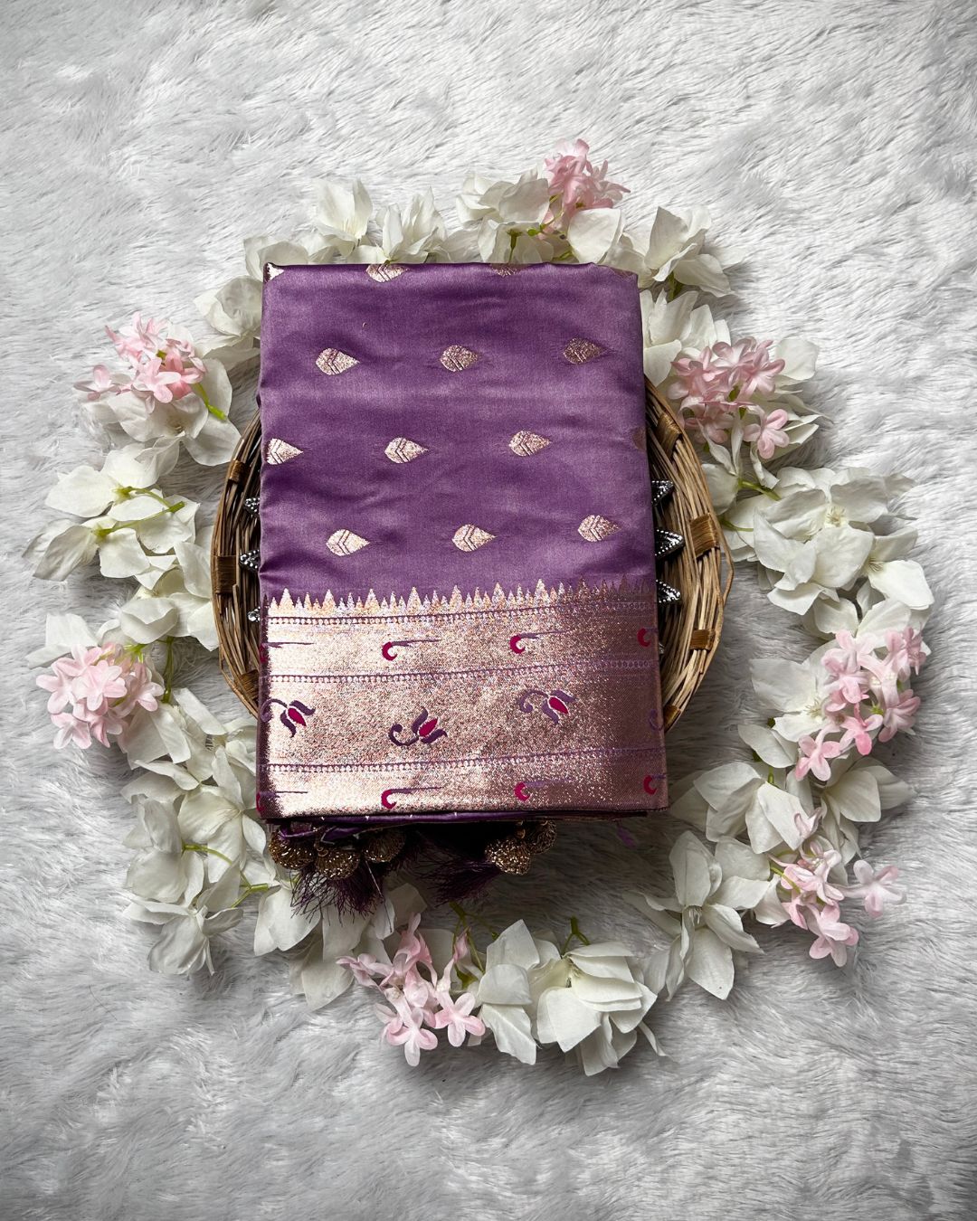 Lavender Colour Soft Satin Silk Muniya Border Saree