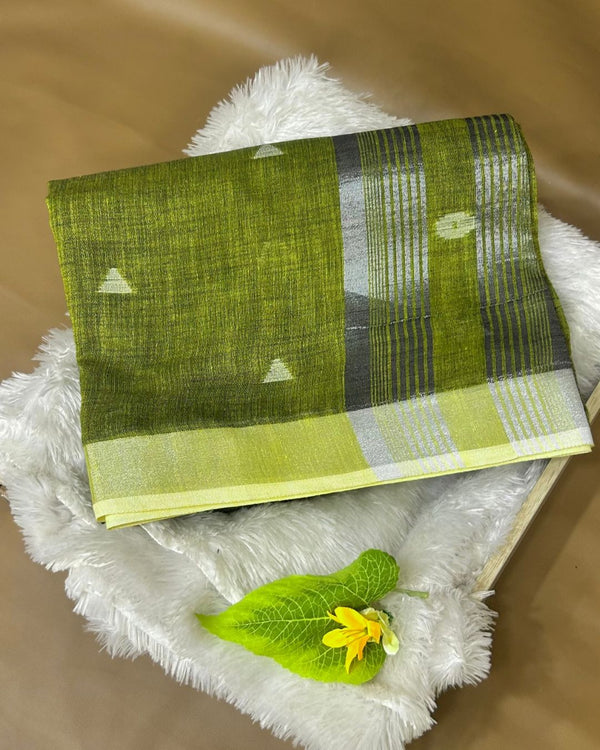Moss Green Colour Khadi Cotton Saree