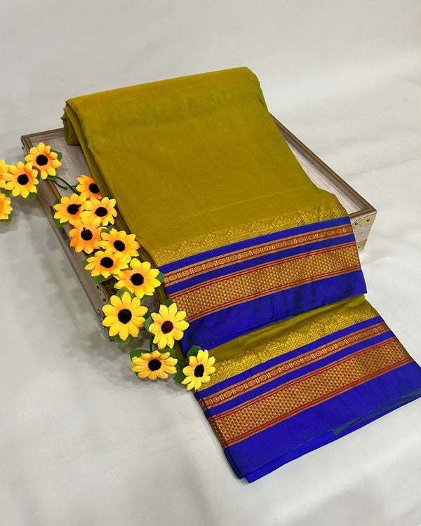 Dusty Parrot Green Colour Irkal/Ilkal Cotton Saree