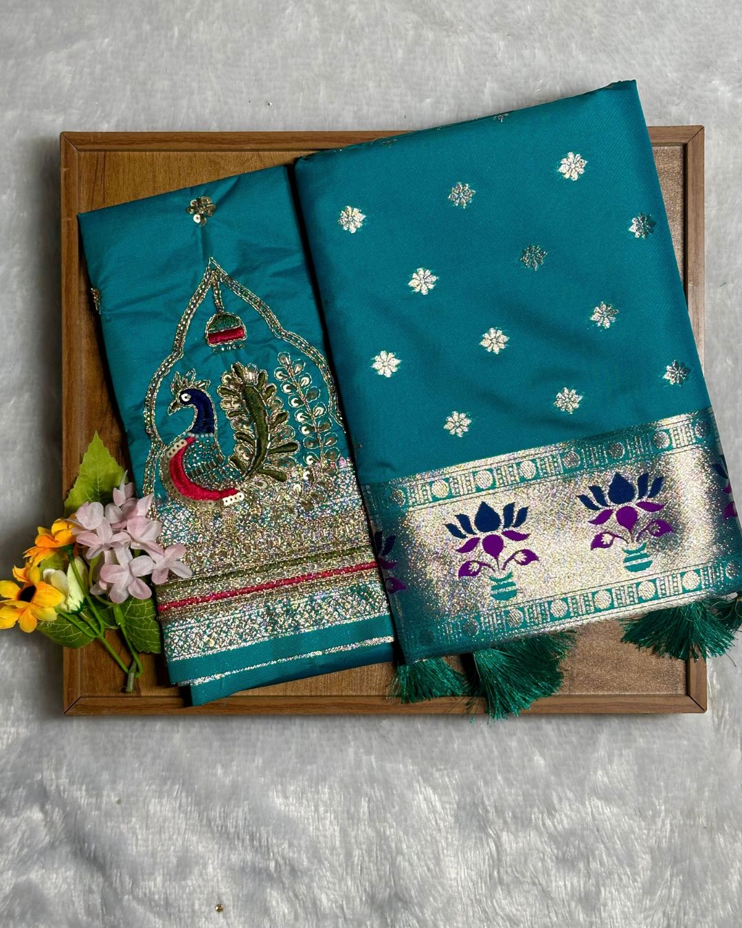 Teal Green Colour Paithani Saree