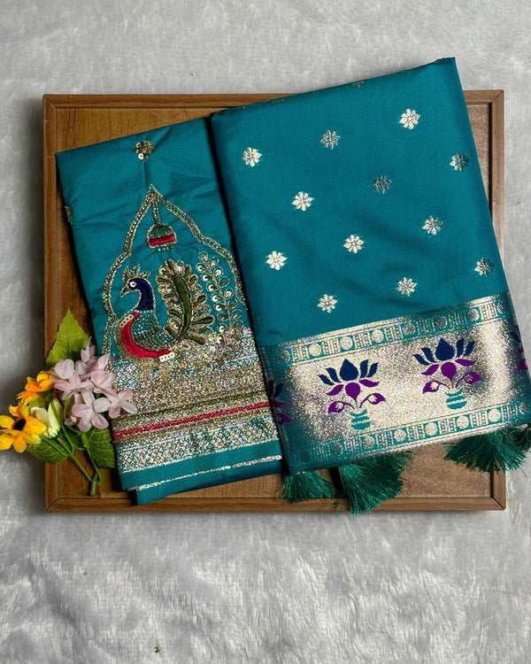 Teal Green Colour Paithani Saree
