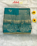 Rama Green Colour Soft Satin Silk Saree With Moti Border