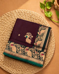 Maroon Colour Satin Silk Paithani with Meenakari Peacock Butti