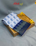 Blue Colour Cotton Ikkat Printed Saree
