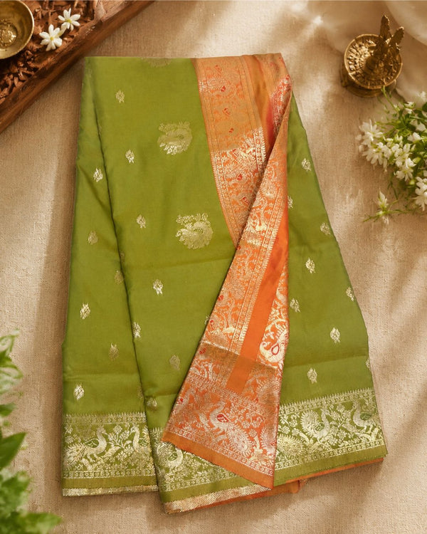 Parrot Green Colour Peshwai Saree M13450