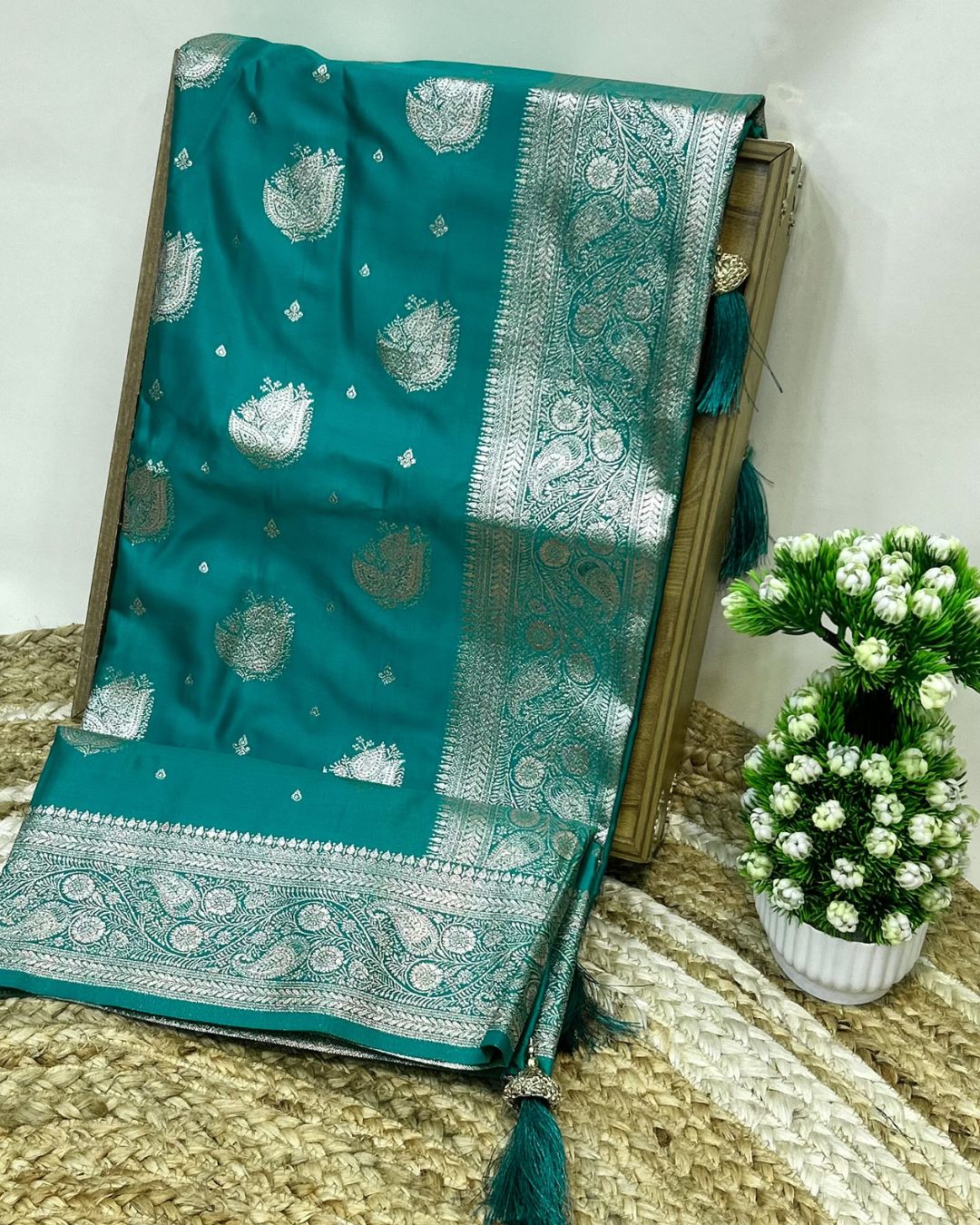 Rama Green Colour Soft Satin Silk Saree
