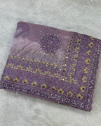 Lavender Colour Twill Net Mirror Work Saree