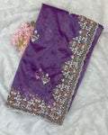 Dark Orchid Colour Soft Net Cutwork border Saree