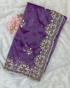 Dark Orchid Colour Soft Net Cutwork border Saree