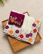 Off-White Colour Floral Embroidered Saree with Contrast Blouse