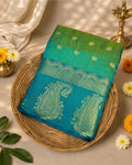 Peacock Blue Colour Semi Silk Dual Shine Zari Saree