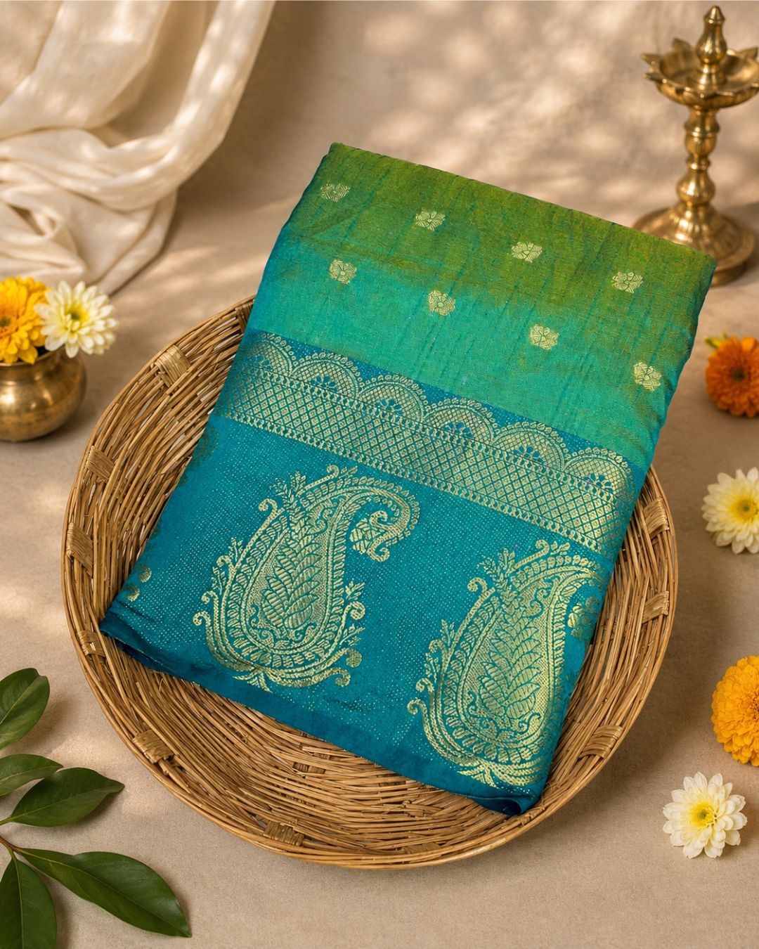 Peacock Blue Colour Semi Silk Dual Shine Zari Saree
