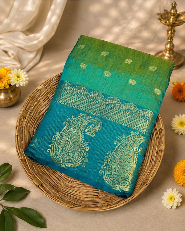 Peacock Blue Colour Semi Silk Dual Shine Zari Saree