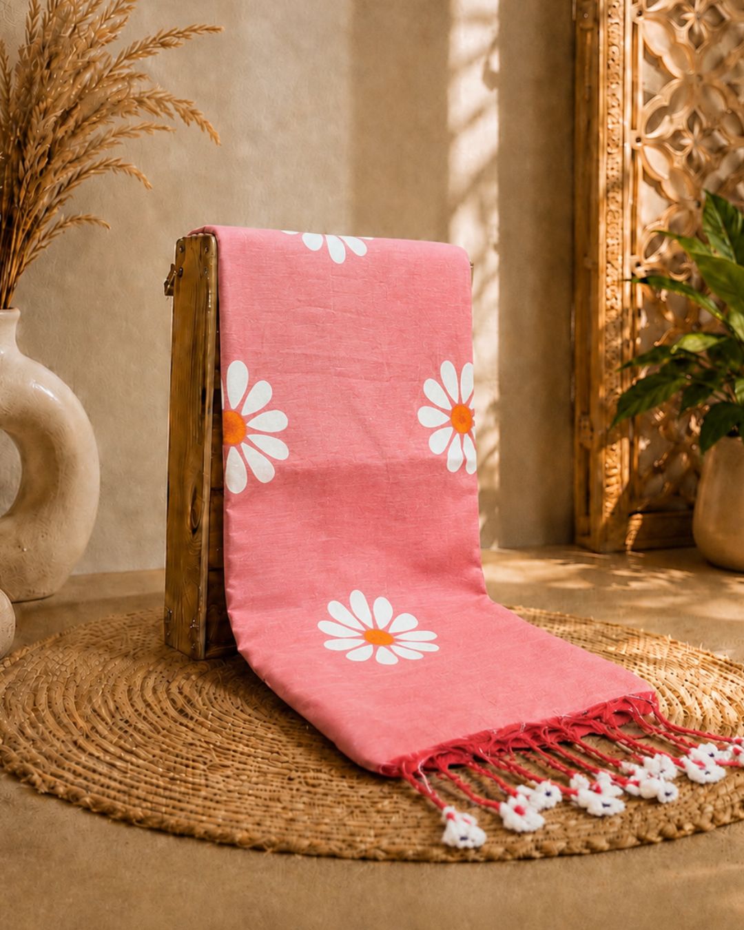 Peach Colour Cotton Floral Printed Saree