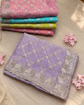 Lavender Colour Shimmer Chiffon Saree with Embroidery Work