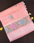 Peach Colour Cotton Floral Embroidery Saree