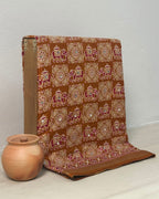 Mustard Yellow Colour Ajrakh Mirror Work Muslin Silk Saree