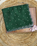Forest Green Colour Chinon Silk Cut Work Border Saree