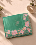 Teal Green Colour Crunchy Silk Thread Work Saree