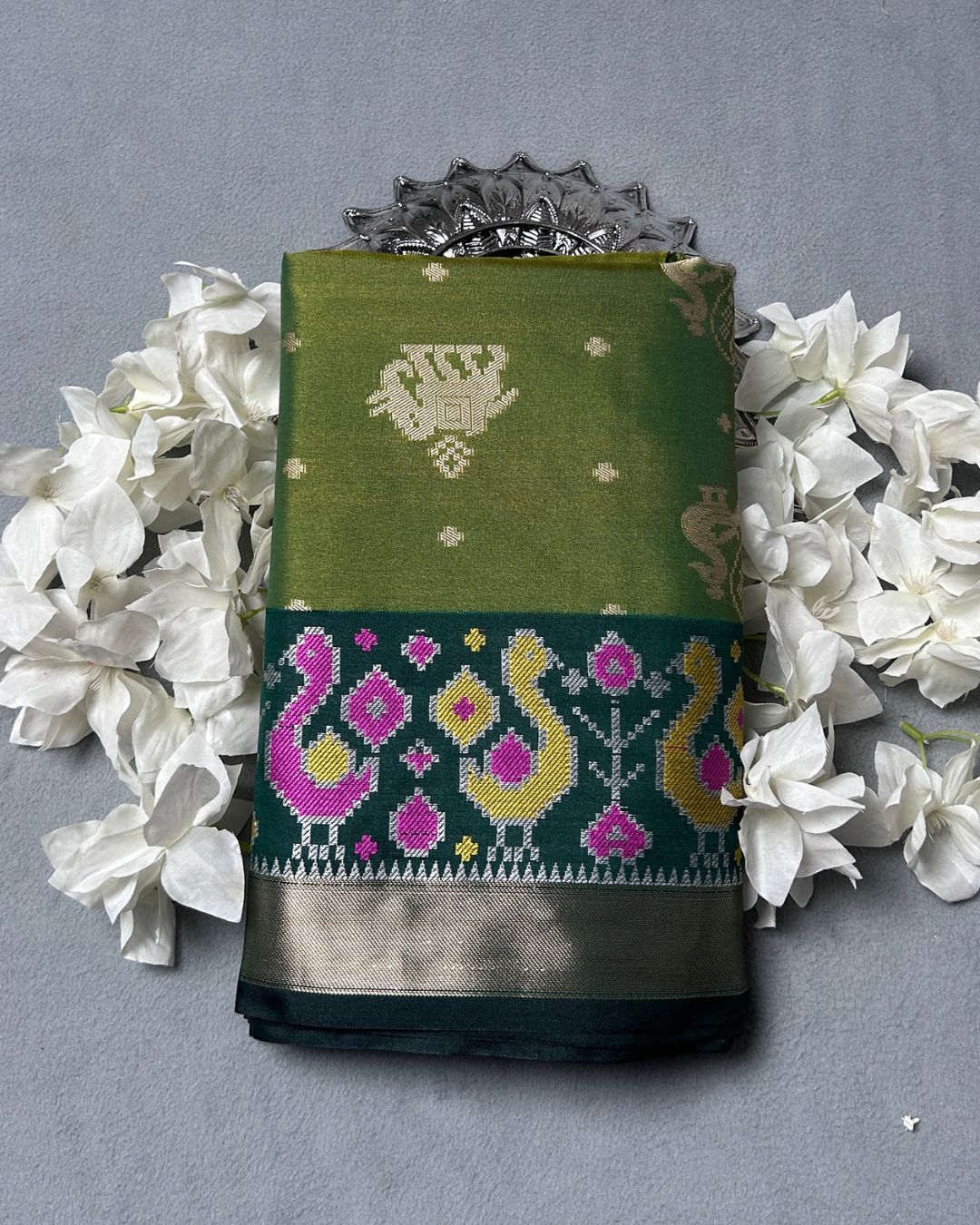 Mehendi Green Colour Dual-Shade Saree with Patola Design Border