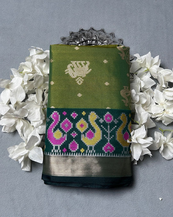 Mehendi Green Colour Dual-Shade Saree with Patola Design Border